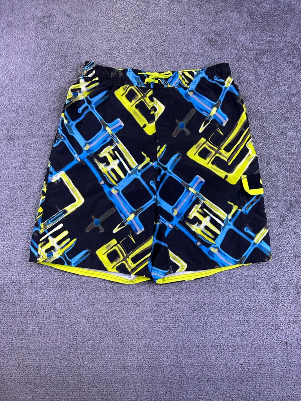 Nike Swim Trunks L Neon Line All Over Steampunk Print Mesh Lined Pockets Geomet